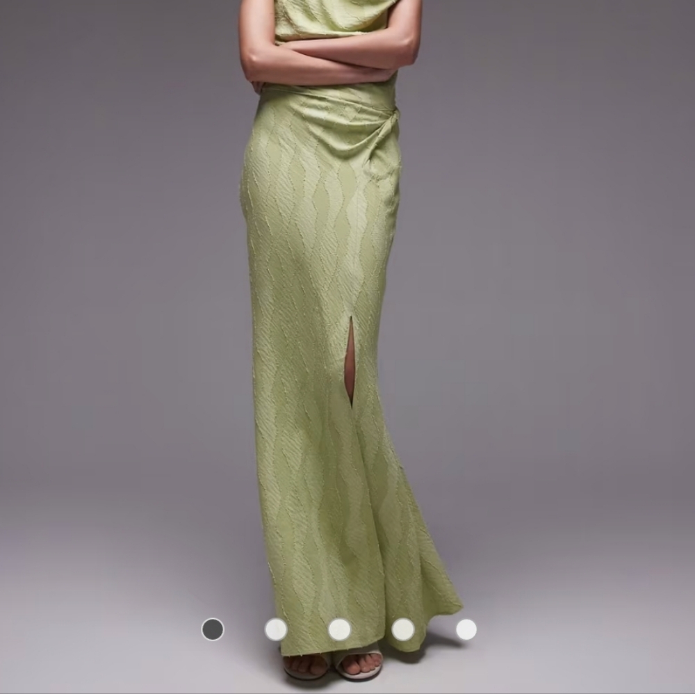 Topshop jacquard twist maxi skirt in pistachio